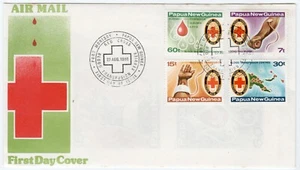 1980 PNG FDC - Airmail, Red Cross Blood Bank - Set of Four Stamps - Picture 1 of 2