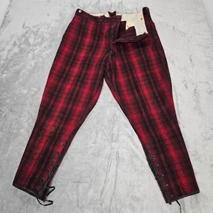 Vintage Woolrich Pants Mens 38 Red Buffalo Plaid Wool Hunting Lace Ankle 1930s - Picture 1 of 16