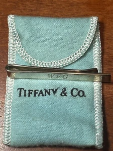 Beautiful Tiffany & Co. Sterling Silver Plain Tie Bar Clip Monogrammed - Picture 1 of 6