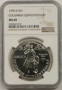 1992-D Columbus Quincentenary $1 NGC MS 69 Modern Commemorative Silver Dollar - Picture 1 of 4