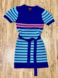 Shampoo Girls Sz 14/16 Blue~Pink Sweater Dress~Knee Length~Sash~Short Sleeves - Picture 1 of 3