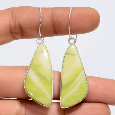 Serpentine Gemstone Fashion Jewelry 925 Silver Dangle Earrings 2.2" ARE-5321 - Image 1 of 3