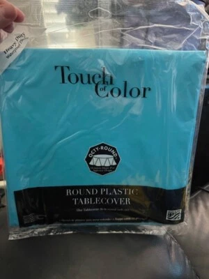 Touch Of Color Bermuda Blue Octy-Round Plastic Table Cover 82" Party Supply New! - Image 1 of 2