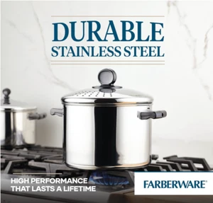 FARBERWARE robuster Edelstahl 8 QT 7,6L L L LAGERTOPF Schlag VERKLEBT gleichmäßige Hitze - Bild 1 von 9