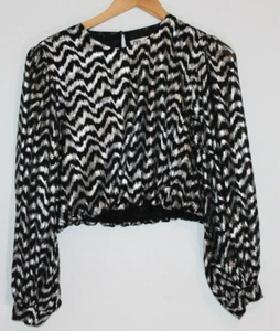 Zara Zebra Print Metallic Black Silver Crop Top Size M Preowned Long Sleeve - Picture 1 of 6