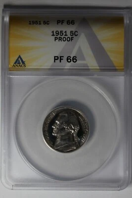 1951  .05  ANACS  PF66  PROOF  Jefferson Nickel, 5C Piece, 5 Cents - Image 1 of 2
