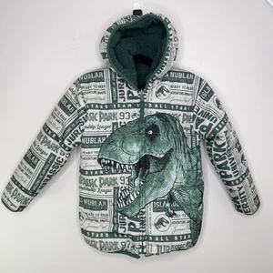 Jurassic Park Jacket Size 5 kids Hooded Green Reversible Sherpa Dinosaur - Picture 1 of 10
