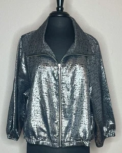 Peter Nygard Women's Black Silver Metallic 3/4 Sleeve Jacket Holiday Size XL - Picture 1 of 8