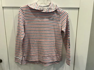 Girls Vineyard Vines Hooded Long Sleeve Shirt Size Large 14 Pink Striped Nice! - Picture 1 of 8