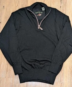 Orvis Sweater Men's Size Medium Pullover 1/4 Quarter Zip Black 100% Merino Wool - Picture 1 of 3