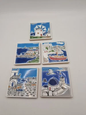 (5) Hand Made Ceramic Tile 7.5x7.5 Cm Trivet Coaster, Greece - Bild 1 von 4