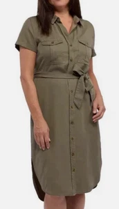 Vestido camisero Teddi Rose para mujer Tencel manga corta, verde oliva, talla M - Imagen 1 de 3