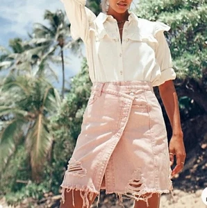 Free People Distressed Asymmetrischer Denim Parker Wickelrock Rosa Gr. 27 - Bild 1 von 8