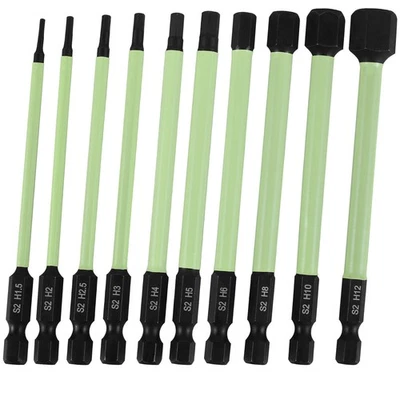 10Pieces 1/4inch Hex Head Allen Wrench Drill Bit Set S2 Alloy Steel Magnetic Tip - Image 1 of 4
