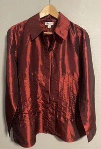 Coldwater Creek Womens Button Up Top 2X Red Nylon Blend Satin Lightweight Modern - Picture 1 of 9