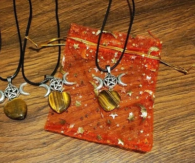 Tigers Eye Heart Gemstone Triple Moon Goddess Necklaces ST - Image 1 of 2