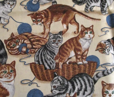 Kitty Cat FABRIC 2 yds pc Cranston Print Works U.S.A. 100% Cotton vtg - Image 1 of 4