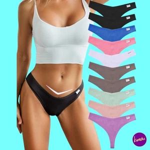 FINETOO Damen Baumwoll Tangas, V-String Hipster 10er Pack, Mehrfarbig, UK M - Bild 1 von 5