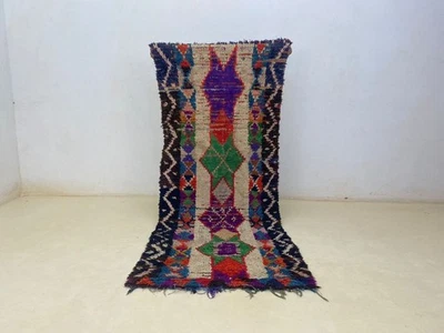 Moroccan Handmade Traditional Cotton Rug 3'1x7'4 Berber Living room Vintage Rug - Image 1 of 4