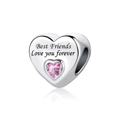 Best Friends Amistad Rosa Corazón Dije Competible con Pandora Dijes Pulsera Foto 1 de 4