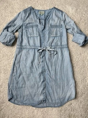 Vestido Camisa Anthropologie Skies are Azul Denim Boho Para Mujer Talla Pequeña Corbata Cintura  Foto 1 de 4