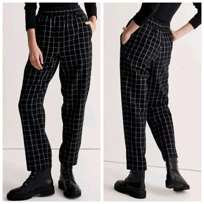 Madewell Womens M Huston Pull-On Tapered Ankle Crop Pants Black White Plaid - Image 1 of 4