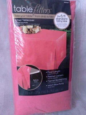 Tablecloth Fuscia Pink Fitted Vinyl Flannel Rectangular Banquet Table 6' party - Image 1 of 4