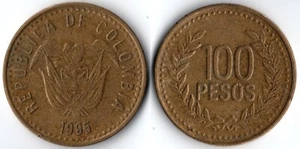 Colombia 1995 100 Pesos KM# 285 Aluminum-Bronze Coat of Arms Wreath Value - Picture 1 of 3