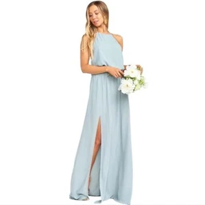 Show Me Your Mumu Dress Medium Bridesmaid Heather Halter in Silver Sage Crisp - Picture 1 of 6