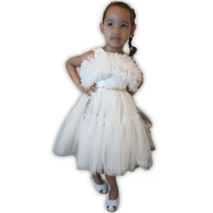 Girls' White Tulle Dress with Ruffles, Size 6-7 Years - Picture 1 of 1