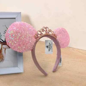 Diadema Rosa Lentejuelas Minnie Mouse Tiara Princesa Corona Disney Parques Orejas 2024 - Imagen 1 de 5