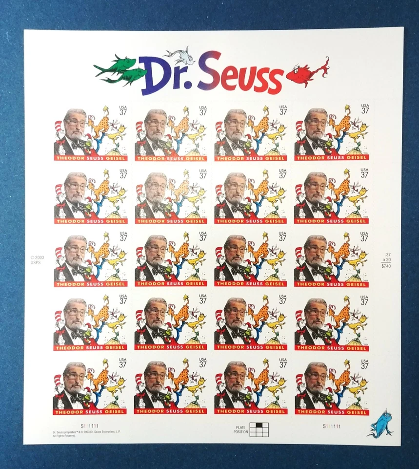 37 cent stamps Dr. Seuss pane sheet of 20 Scott #3835 - Image 1 of 1