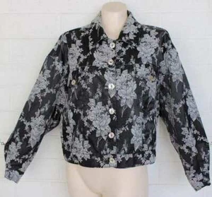 Karen Kane S 6 8 M Black Silver Gray Floral Brocade Bomber Jacket Vintage - Picture 1 of 5
