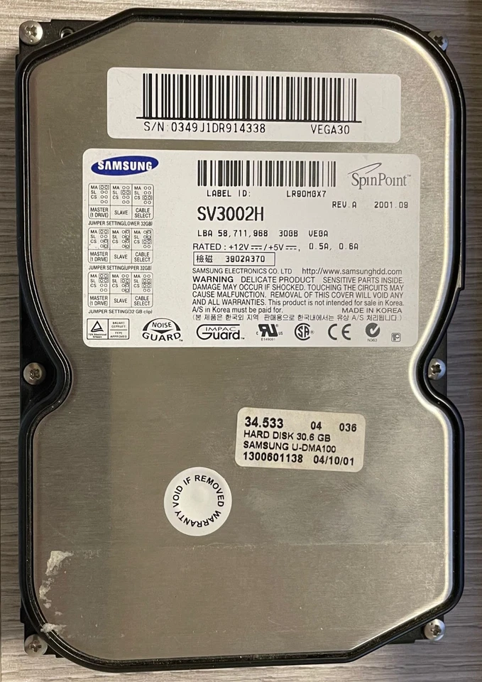 Hard Disk Samsung 30GB PATA 3.5" SV3002H usato, in ottime condizioni - Immagine 1 di 4