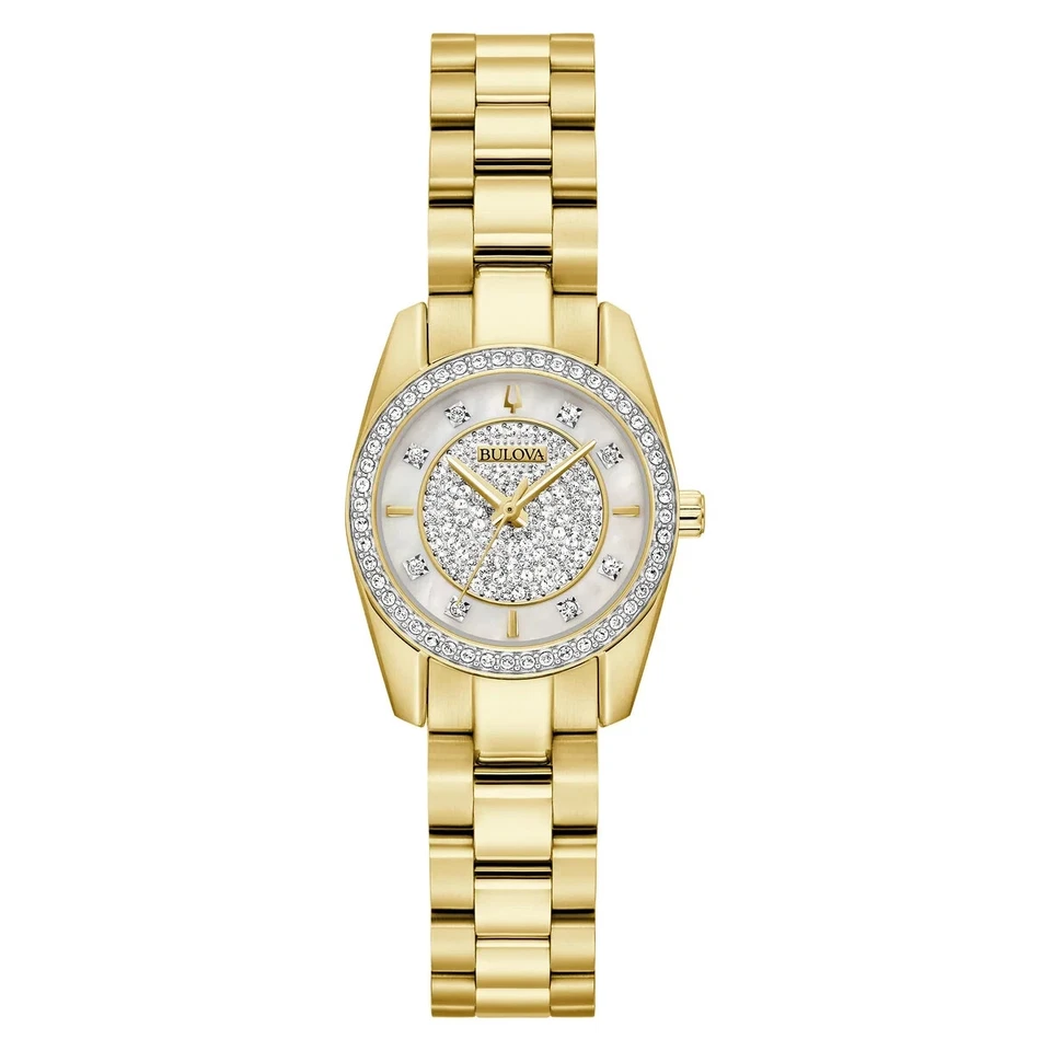Bulova Classic Gold Tone Stainless Steel Crystal Ladies Watch- Model 98L315