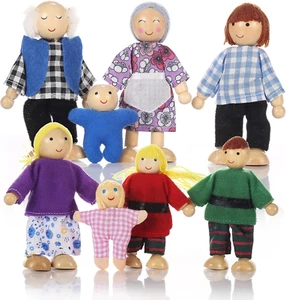 Wooden Dollhouse Family of 8 Little Figures for Kids and Toddlers - Picture 1 of 12