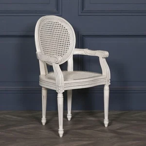 French Chateau Style Louis Chic Off White Rattan Dining / Bedroom Arm Chair - Picture 1 of 6