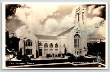 Hollywood CA~First Methodist Church~Panorama~English Gothic~Tower~RPPC