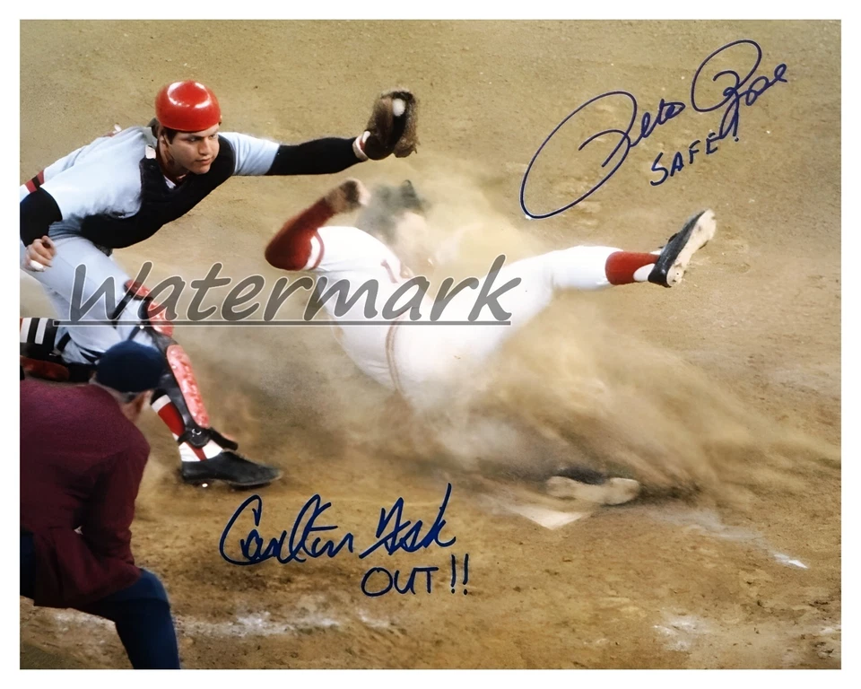 World Series Carlton Fisk Red Sox Pete Rose Reds  REPRINT AUTOGRAPH 8 X 10 Photo - Image 1 of 1