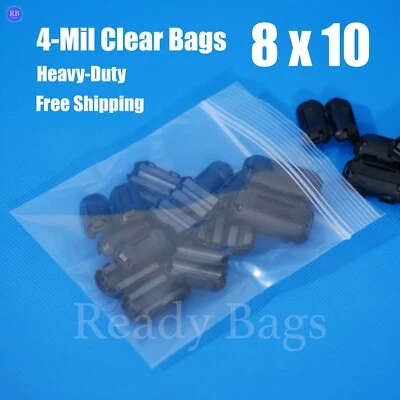 8x10" Clear Plastic Bags 4-Mil HEAVY-DUTY Resealable THICK Zip Seal Top Baggies - Image 1 of 3