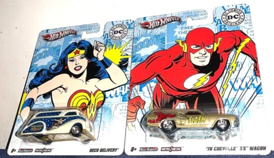 HOT WHEELS DC COMICS WONDER WOMAN DECO DELIVERY/FLASH CHEVELLE WAGON SET RARE! - Image 1 of 4