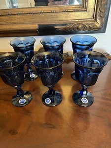Vtg Imperial OLD WILLIAMSBURG ANTIQUE BLUE Set of 6 Water Goblets - Picture 1 of 8