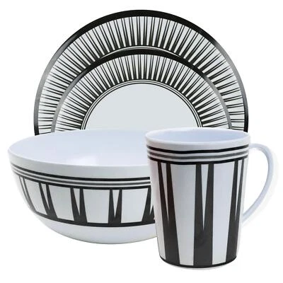 Camping Caravan Picnic Fishing Travel Melamine 16pc Dining Dinner Set - Stripe 7 - Image 1 of 4