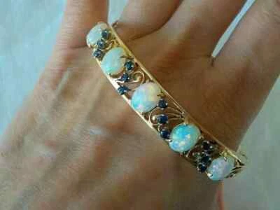 5 Ct Oval Cut Simulated Fire Opal Women Bangle Bracelet 14K Gold Plated Silver - Image 1 of 4