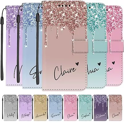 Glitter Personalized Case For iPhone 16 14 Pro Max 13 12 15 Folio Leather Cover - Image 1 of 4