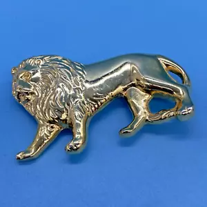 Lion Brooch Not Signed 2.25" L x 1.5" T Walking Medium Size Gold-Tone Metal VTG - Picture 1 of 7