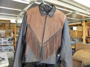 HYDE OUT Leather Motorcycle Jacket Large Laced Sides Fringes Thinsulate - Picture 1 of 5