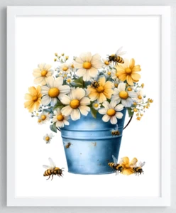 Bee Art Print, Honey Bee Wall Decor, Botanical Wall Art, Nature Decor #96 - Picture 1 of 2