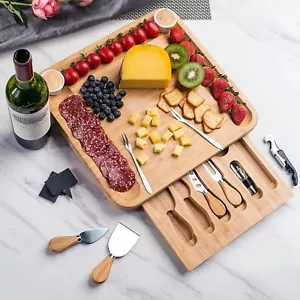 Kitchen Bamboo Cheese Board Knife Set Large Charcuterie Boards & Cheese Platter - Picture 1 of 4