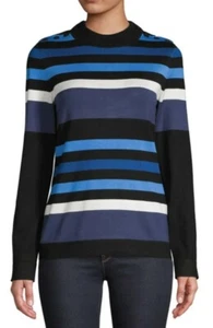 NWT Womens Karl Lagerfeld Paris Long Sleeve Button Shoulder Striped Sweater M - Picture 1 of 12